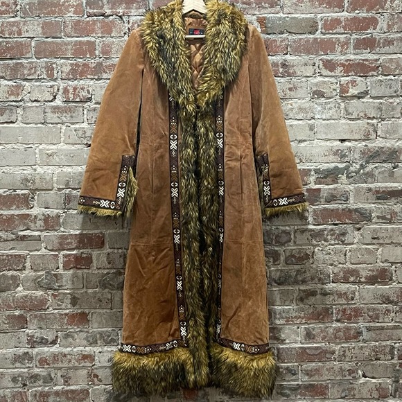 Gallery Jackets & Blazers - Penny Lane Suede Leather Faux Fur Full Length Coat Size XS